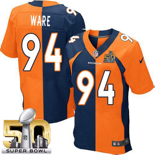 Men's Elite DeMarcus Ware Super Bowl 50 Bound Nike Jersey Orange/Navy - #94 Split Fashion NFL Denver Broncos